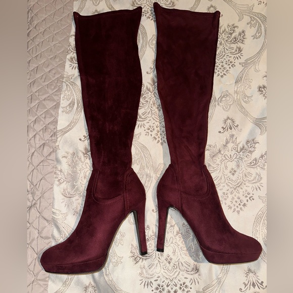 Women’s 8.5 Thigh High Over The Knee Platform Stiletto Heel, Wine Red Color - Picture 3 of 8